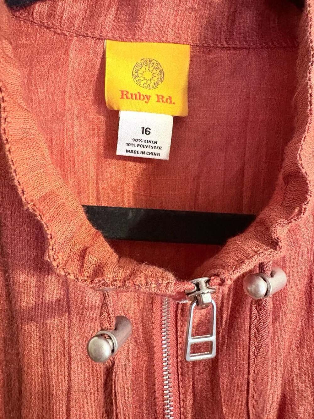 Ruby Rd. Rust Textured Linen Blend Zip-Up Jacket Size 16 - Picture 5 of 5